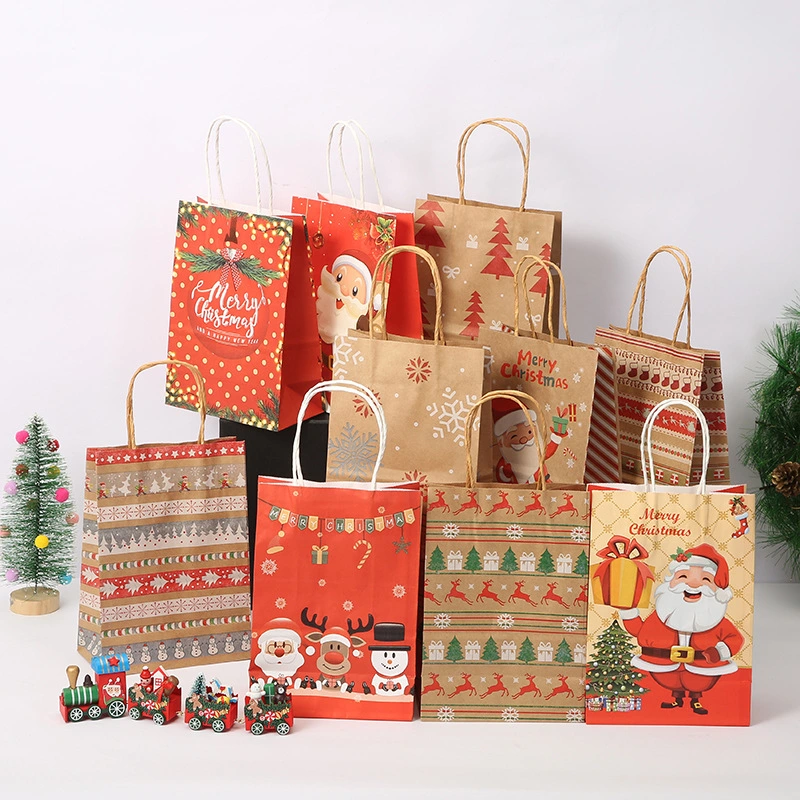 Recyclable Custom Flat Top Rope Handle Christmas Paper Kraft Bags