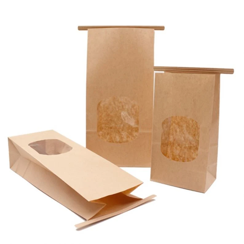 Laminated Poly Liner Bakery Tin Tie Kraft Paper Ziplock Bags with Window