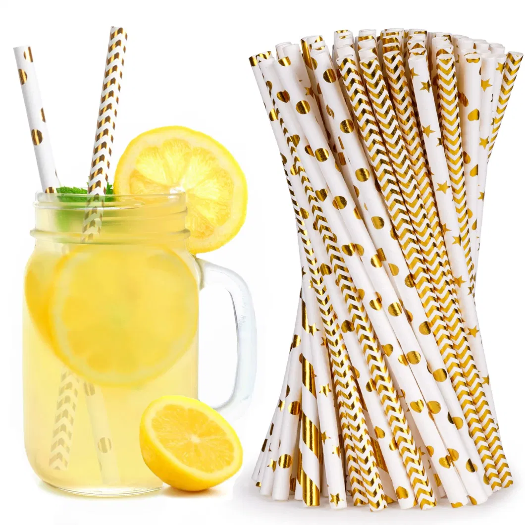 Biodegradable Paper Straws Bulk Assorted Rainbow Colors Striped Drinking Straws for Juice Shakes