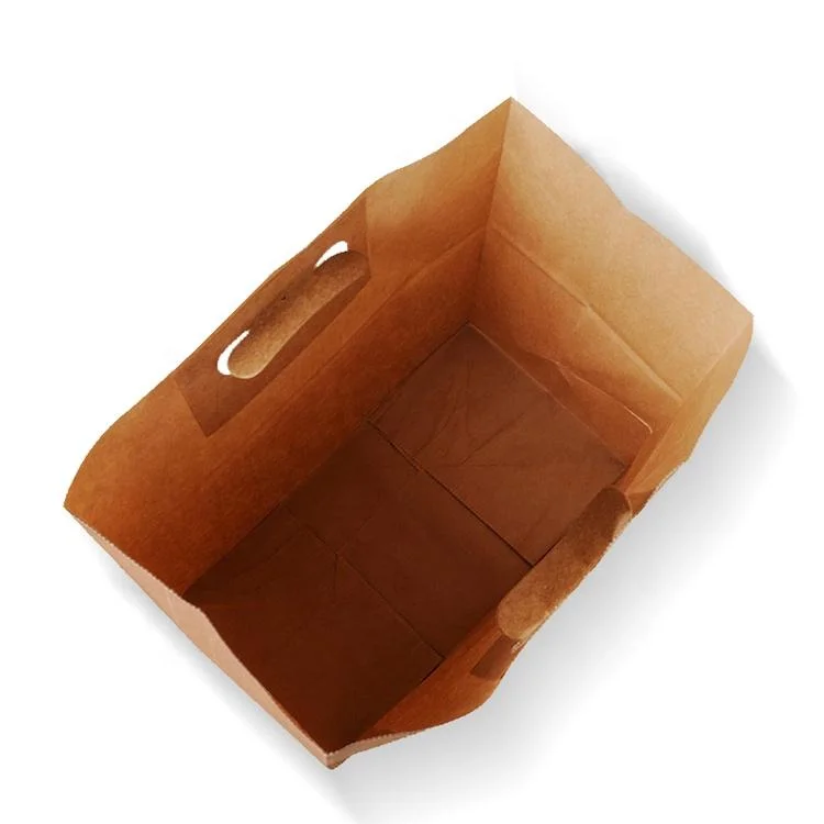 Wholesale Takeout Die Cut Handle Kraft Paper Tote Bags Grocery Bags Shopping D Cut Paper Bag for Restaurant Bakery Retail