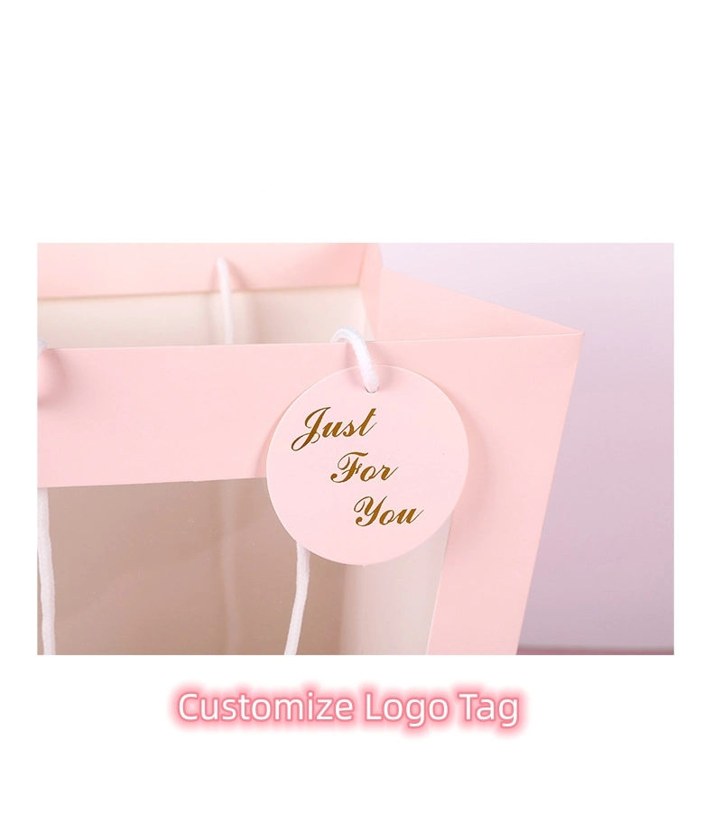 Custom Logo Available Seethrough Bucket with Handle for Bouquet/Gifts/Bakery/Apparel Paper Bag