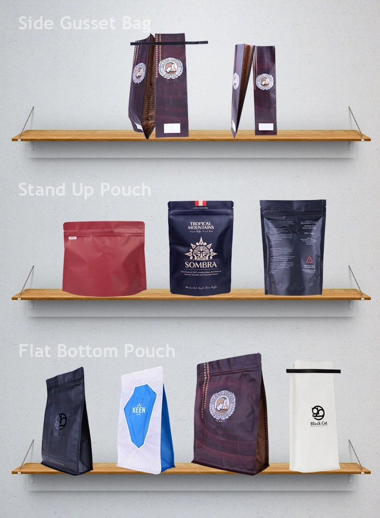 Customized Printing Laminated Aluminum Foil Lined Flat Box Bottom Pouch / Custom Printed Coffee Packaging Bag with Zipper