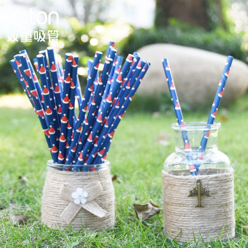 Party Disposable Biodegradable Christmas Cap Paper Straw