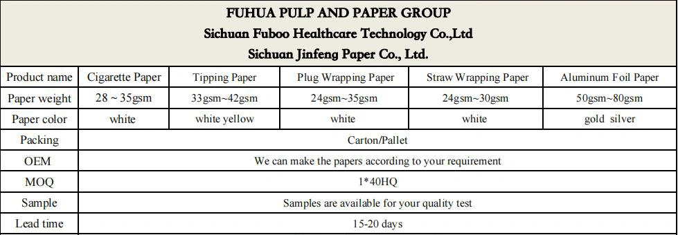 Factory China Packing Cigarette Paper Smoking Papers Cigarette Special Paper Cigarette Packing Paper Plug Wrap Paper Factory Wholesale Price