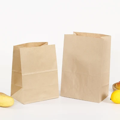 Flache Papiergriffe, braune Take-Away-Fast-Food-Tasche, Kraftpapiertüte für Restaurantverpackungen